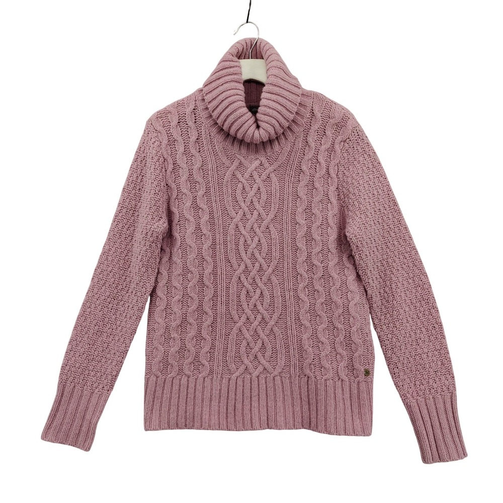 Eddie Bauer Womens Gorp Preppy Cable Knit Lamb Wool Turtleneck Sweater L Lilac